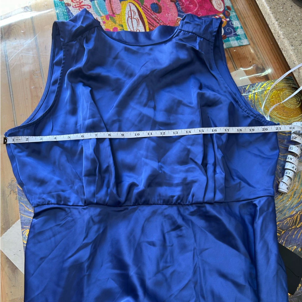 Lulus Classic Elegance Blue Satin Sleeveless Mock Neck Maxi Dress - Picture 7 of 8